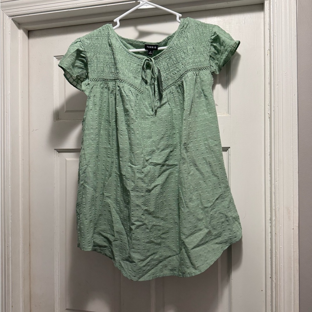 Torrid Light Green Eyelet Blouse